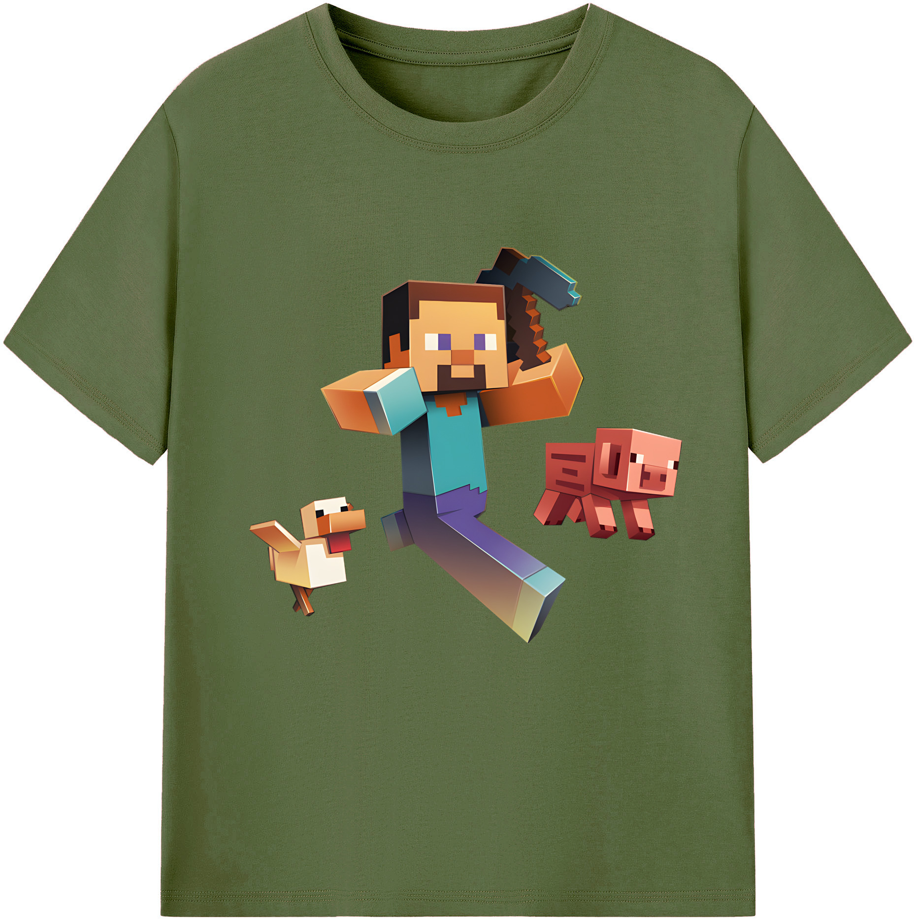 （画像用） マインクラフト ブロックの世界 Minecraft MC Block world 綿100％半袖Tシャツ（フロントプリント）